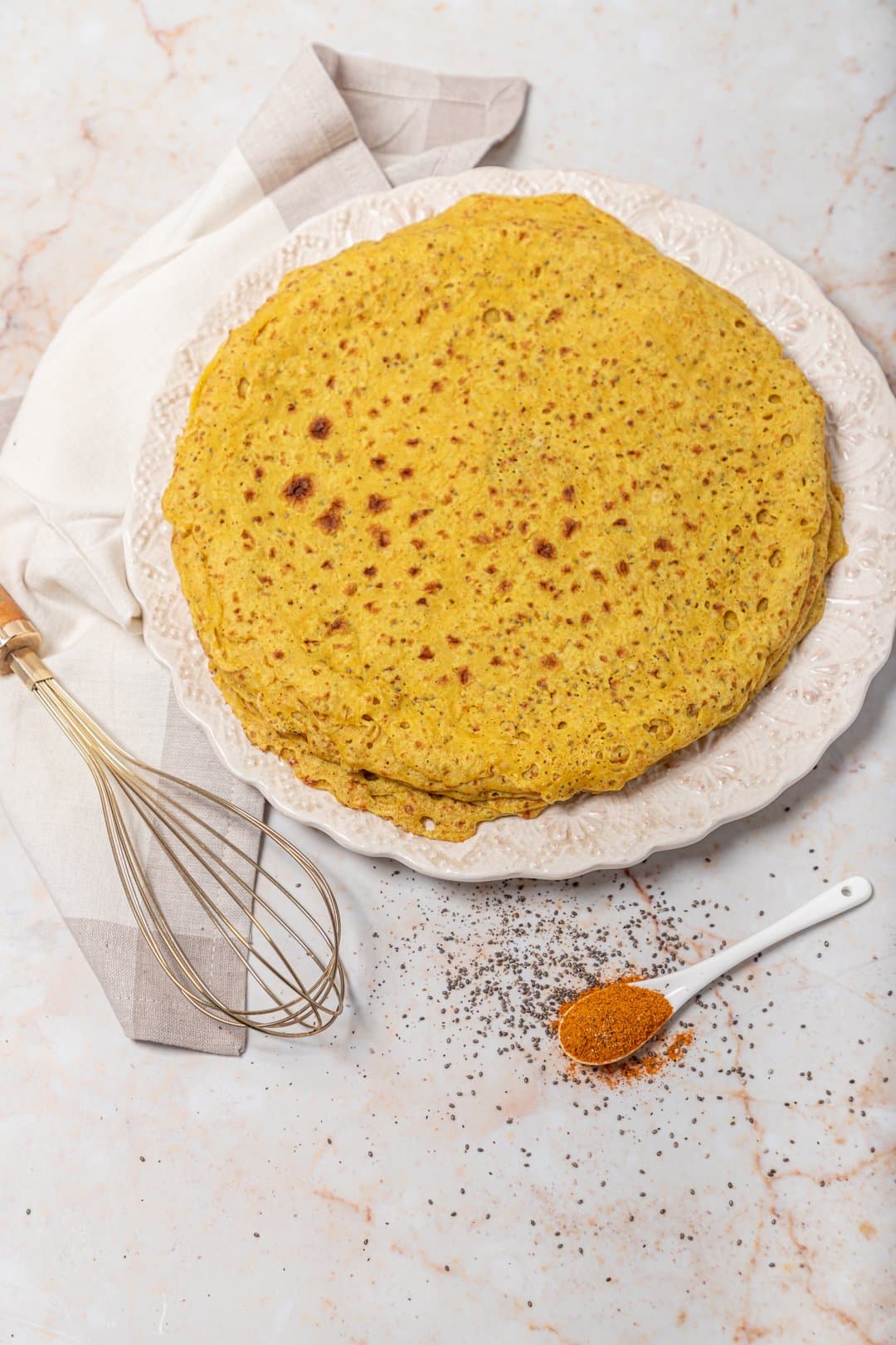Paquete de crêpes de cúrcuma, chía y pimienta